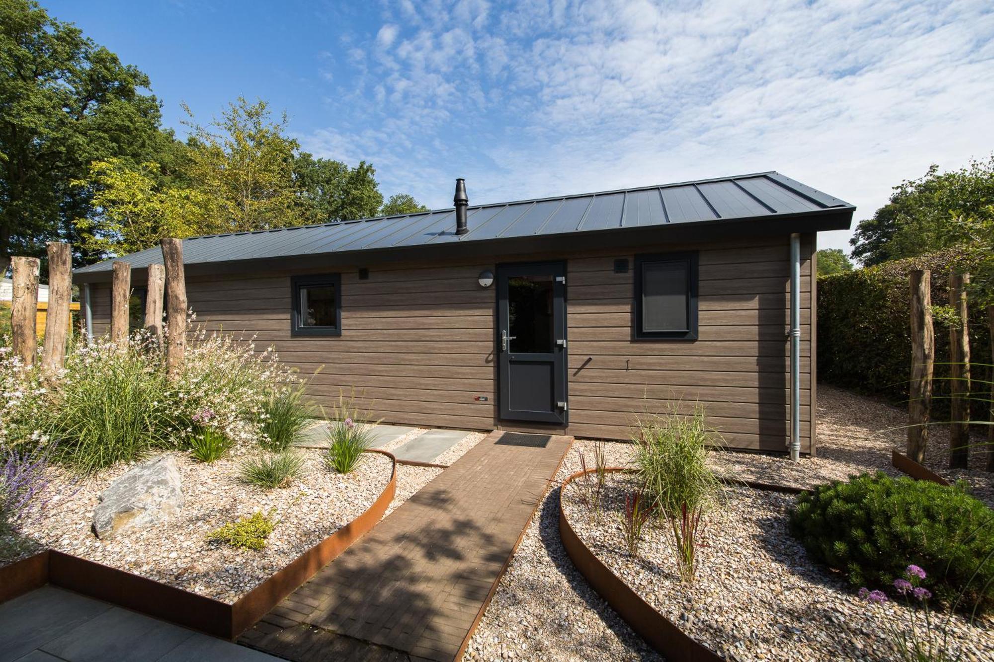Modern Ingericht Chalet Op Groen Park Op De Veluwe エーペ エクステリア 写真